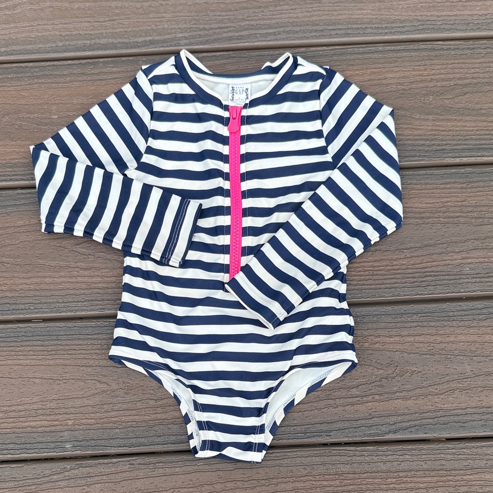 GAP Navy and white Striped Swimsuit with Pink Zipper